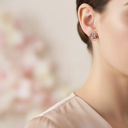 Pentagon Flower Gold Earrings