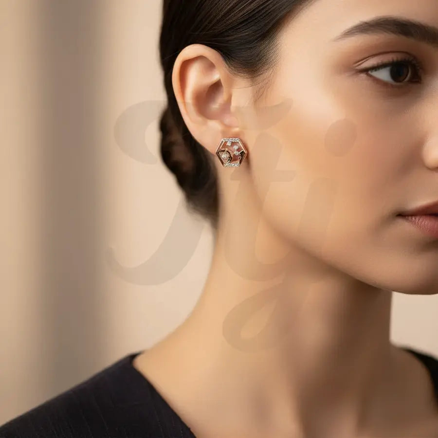 Pentagon Flower Gold Earrings