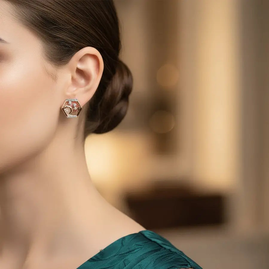 Pentagon Flower Gold Earrings