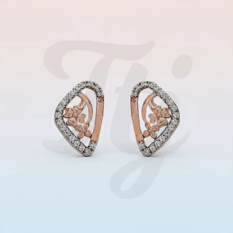Curved Triangle Flowers Gold Earrings