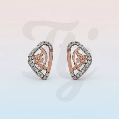Curved Triangle Flowers Gold Earrings