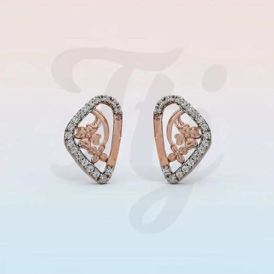 Curved Triangle Flowers Gold Earrings