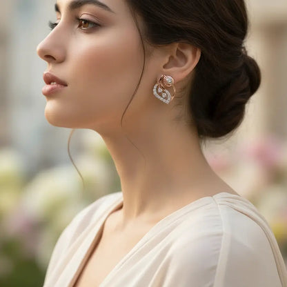 Stone Feather Gold Earrings