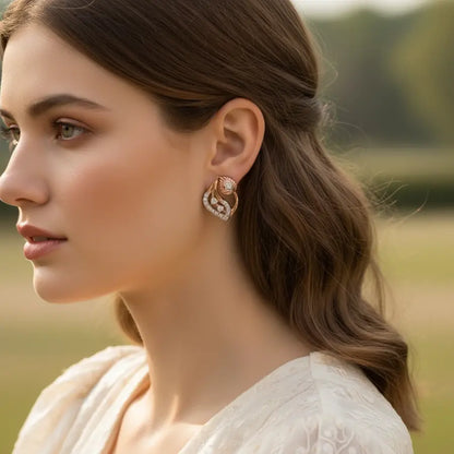 Stone Feather Gold Earrings