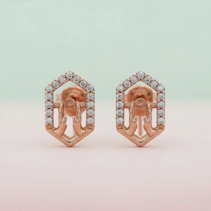 Hexagon Hands Gold Earrings