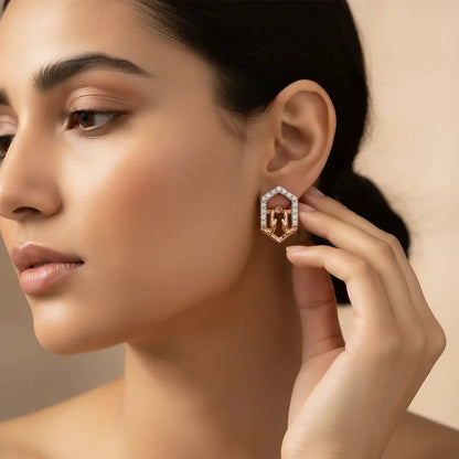 Hexagon Hands Gold Earrings