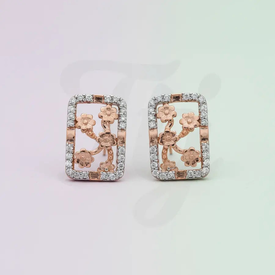 Rectangle Floral Five Gold Earrings