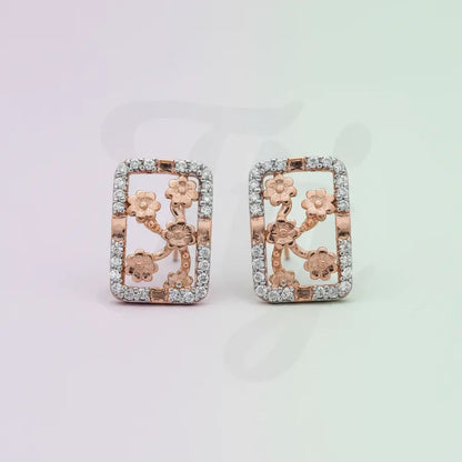 Rectangle Floral Five Gold Earrings