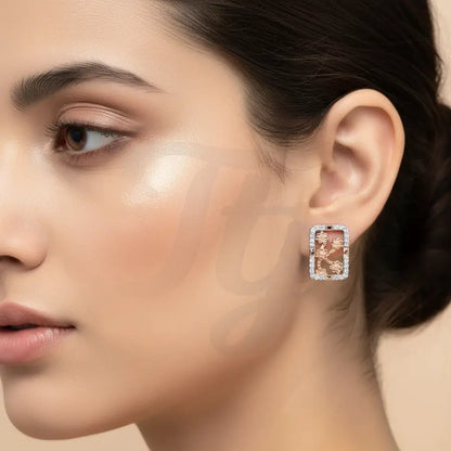 Rectangle Floral Five Gold Earrings