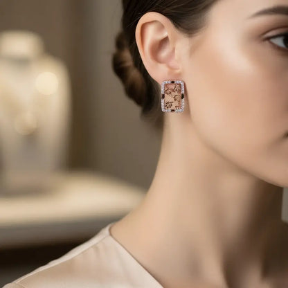 Rectangle Floral Five Gold Earrings