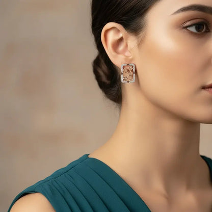 Rectangle Floral Five Gold Earrings