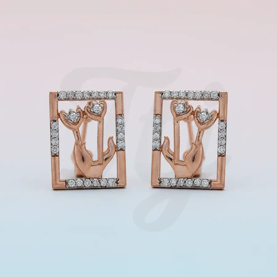 Twin Flowers Hand Gold Earrings