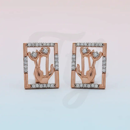 Twin Flowers Hand Gold Earrings