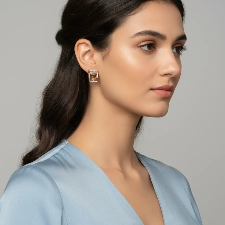 Twin Flowers Hand Gold Earrings