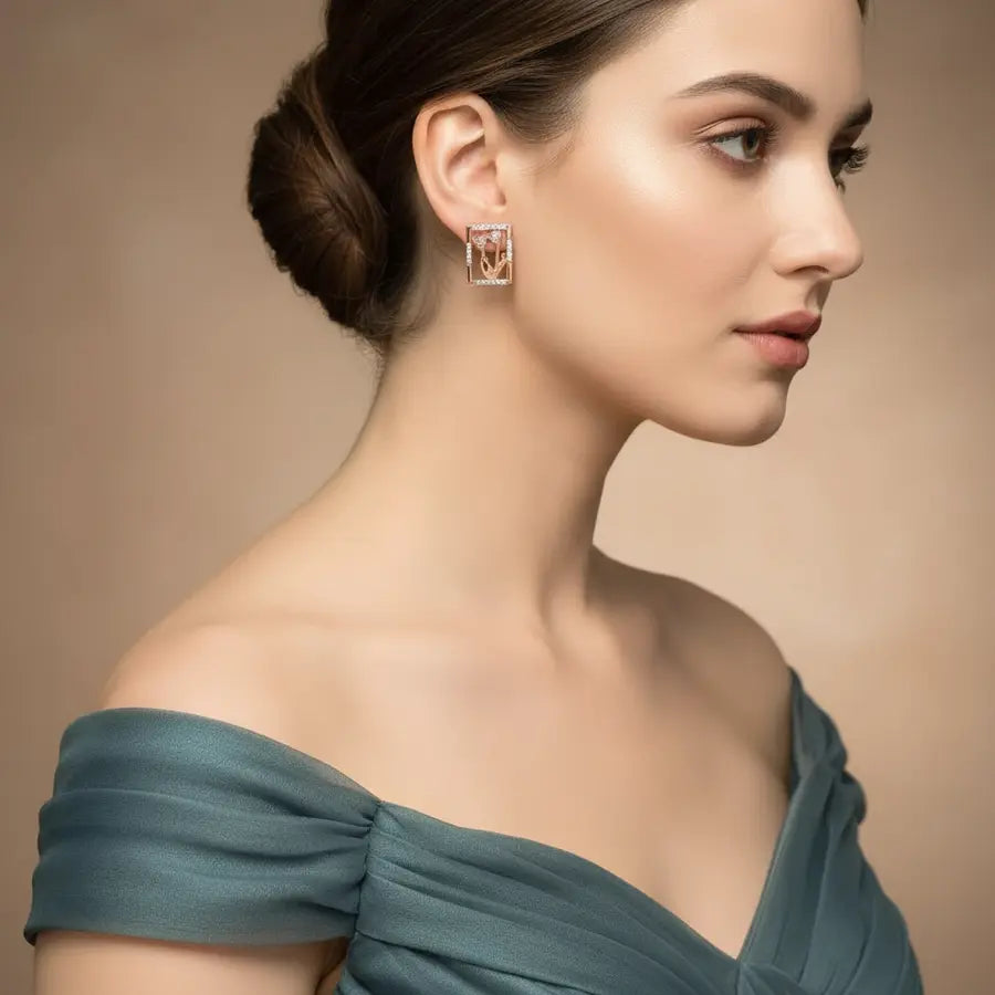 Twin Flowers Hand Gold Earrings