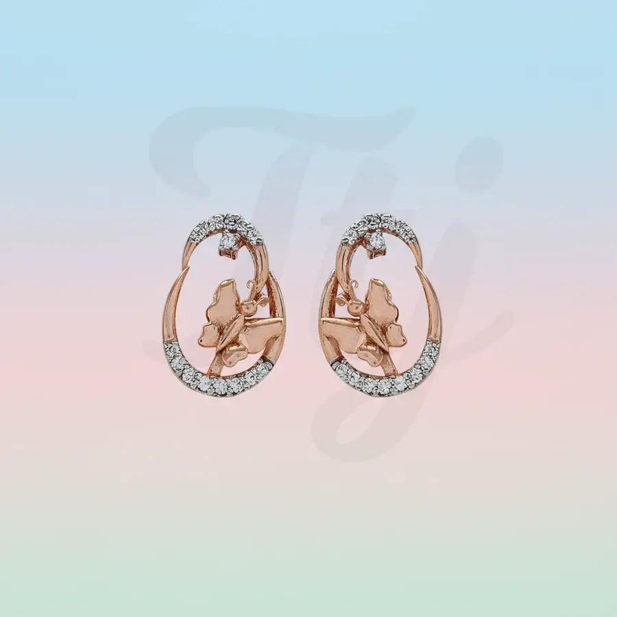 Oval Butterfly Toned Gold Earrings