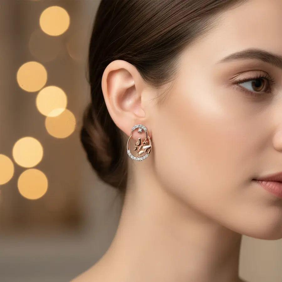 Oval Butterfly Toned Gold Earrings