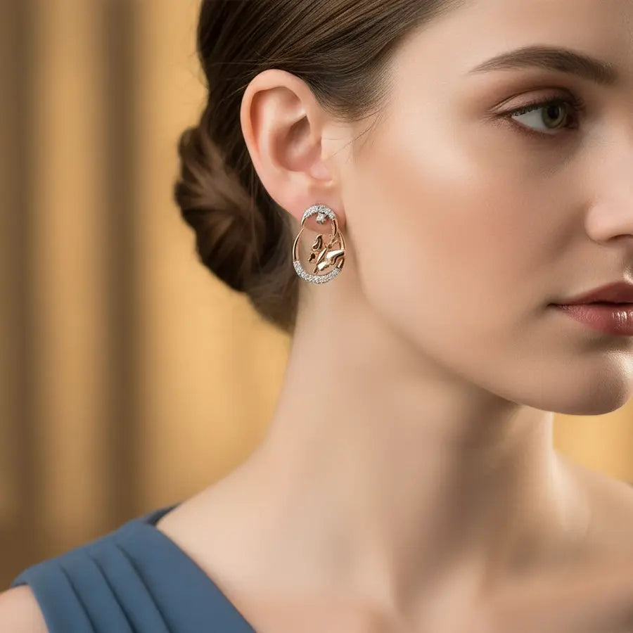 Oval Butterfly Toned Gold Earrings