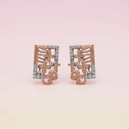 Rectangle Floral Gold Earrings
