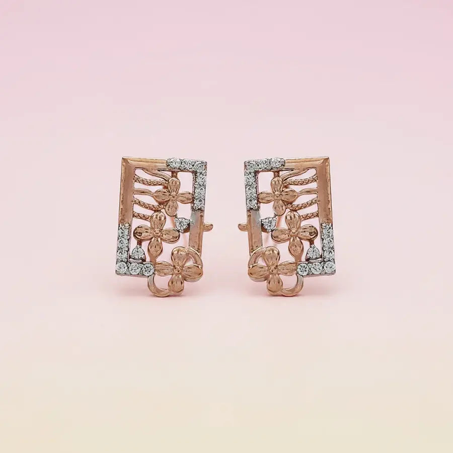 Rectangle Floral Gold Earrings