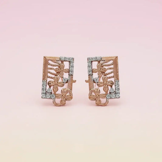 Rectangle Floral Gold Earrings