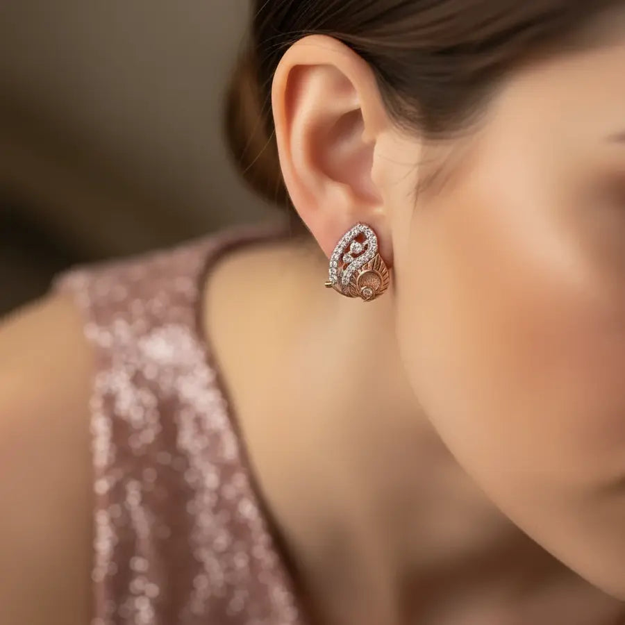 Peacock Feather Gold Earrings