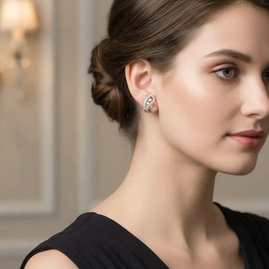 Peacock Feather Gold Earrings