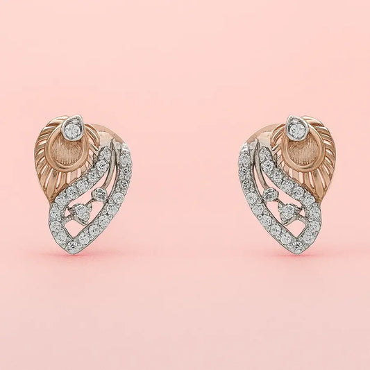 Stone Feather Lite Curve Gold Earrings