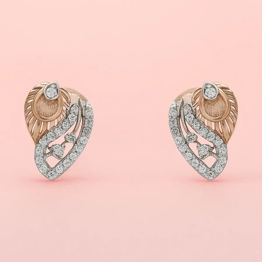 Stone Feather Lite Curve Gold Earrings