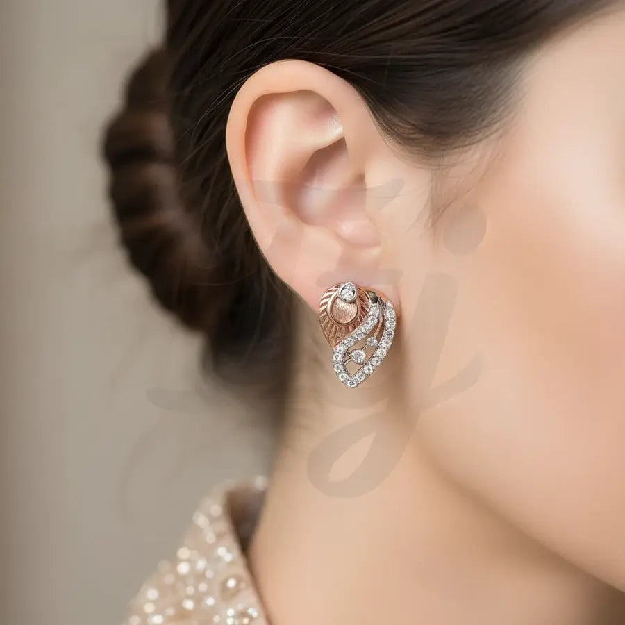 Stone Feather Lite Curve Gold Earrings