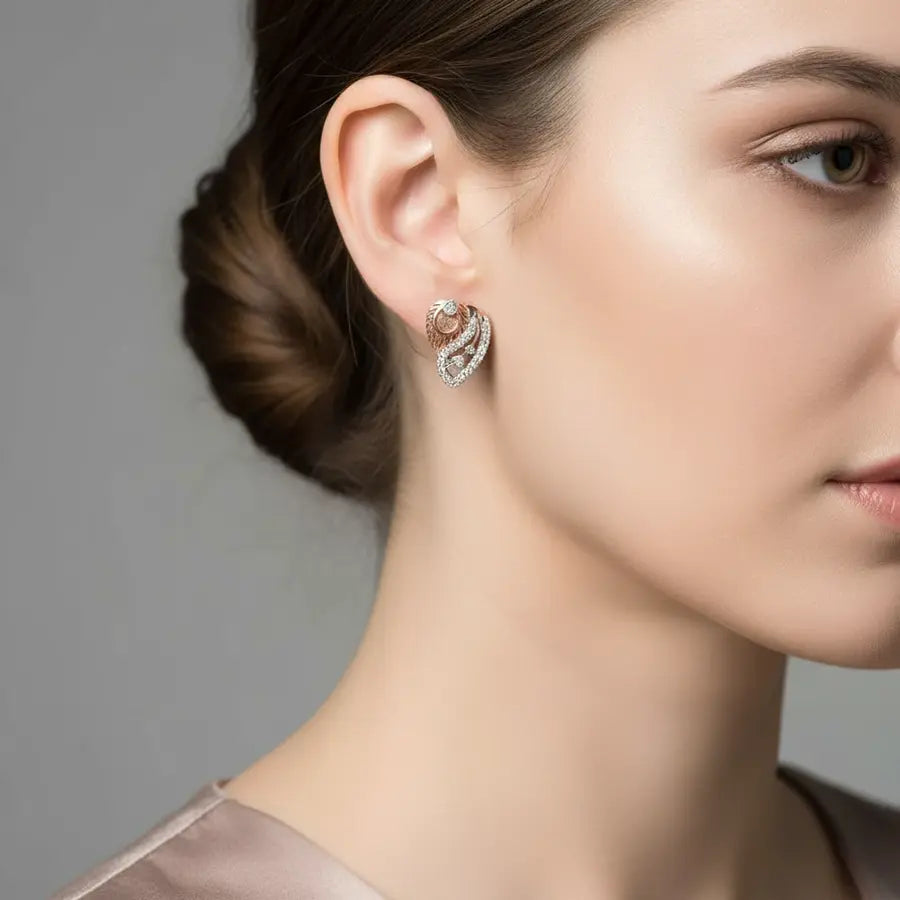 Stone Feather Lite Curve Gold Earrings