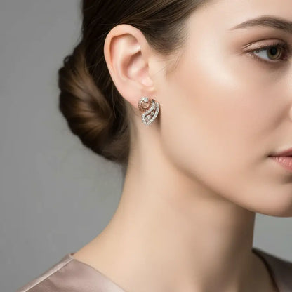 Stone Feather Lite Curve Gold Earrings