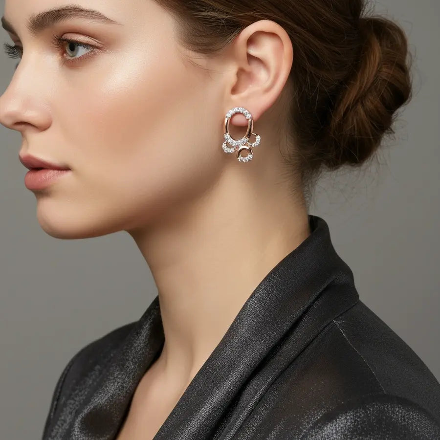 Oval Butterfly Semi-Circle Gold Earrings