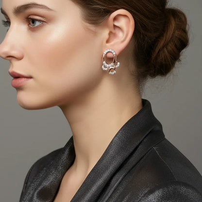 Oval Butterfly Semi-Circle Gold Earrings