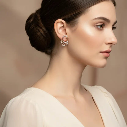 Oval Butterfly Semi-Circle Gold Earrings