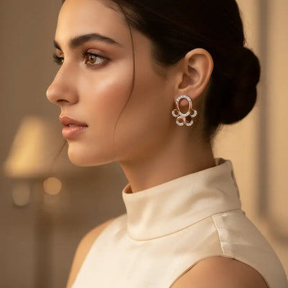 Oval Butterfly Semi-Circle Gold Earrings