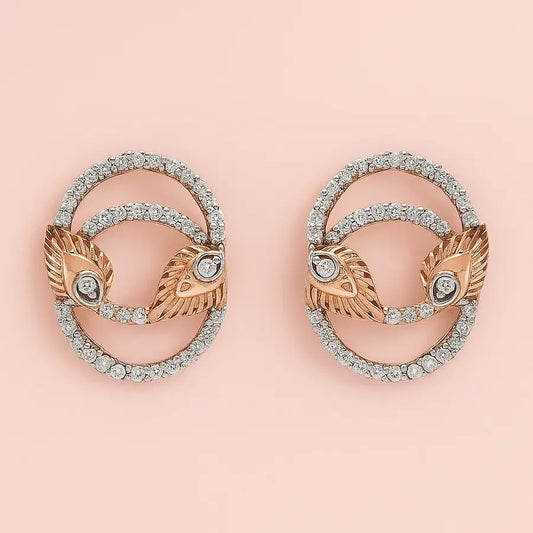 Twin Oval Feather Gold Earrings