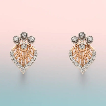 Leaf with Stones Gold Earrings