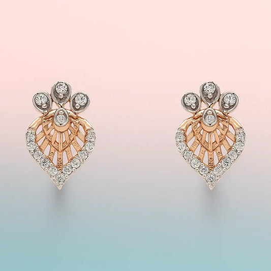 Leaf with Stones Gold Earrings