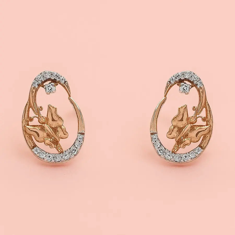 Oval Butterfly Gold Earrings