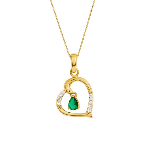 Green Heart Gemstone Gold Diamond Pendant