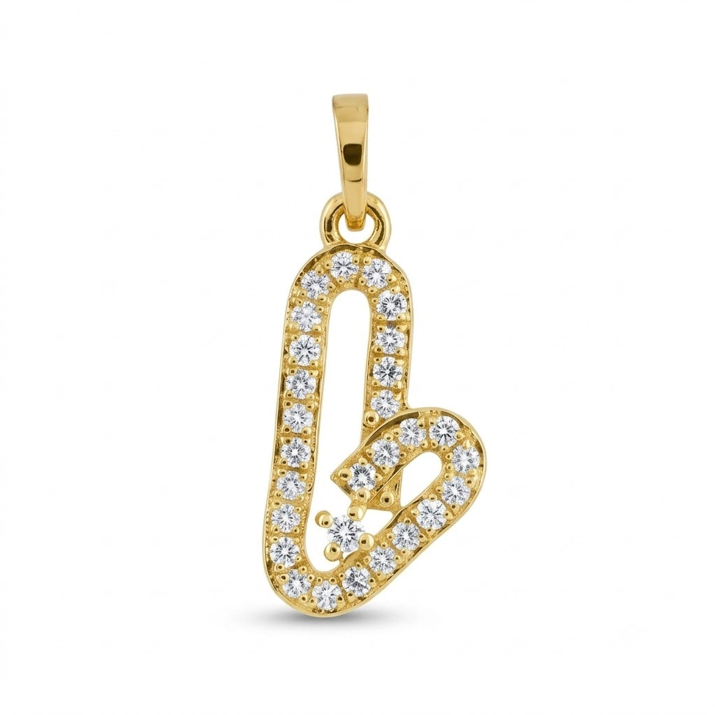 Open heart pendant in 9K yellow gold formed by two curved lines set with diamonds