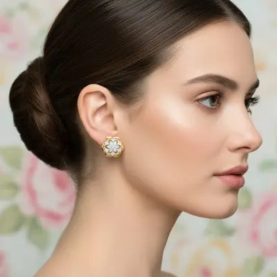 Bold Floral Cluster Diamond Gold Earrings