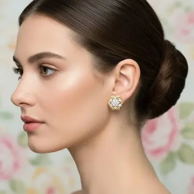 Bold Floral Cluster Diamond Gold Earrings