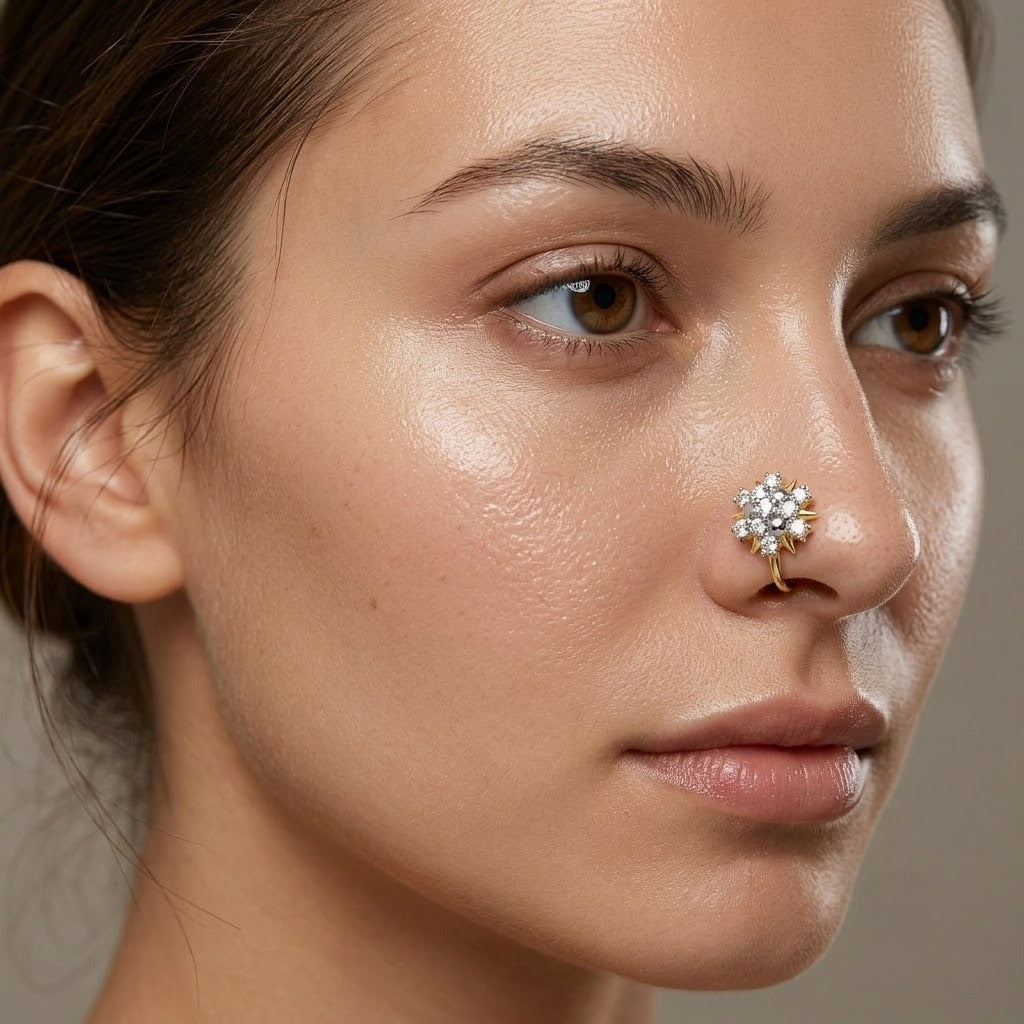 Floral cluster bust Diamond Nose Pin
