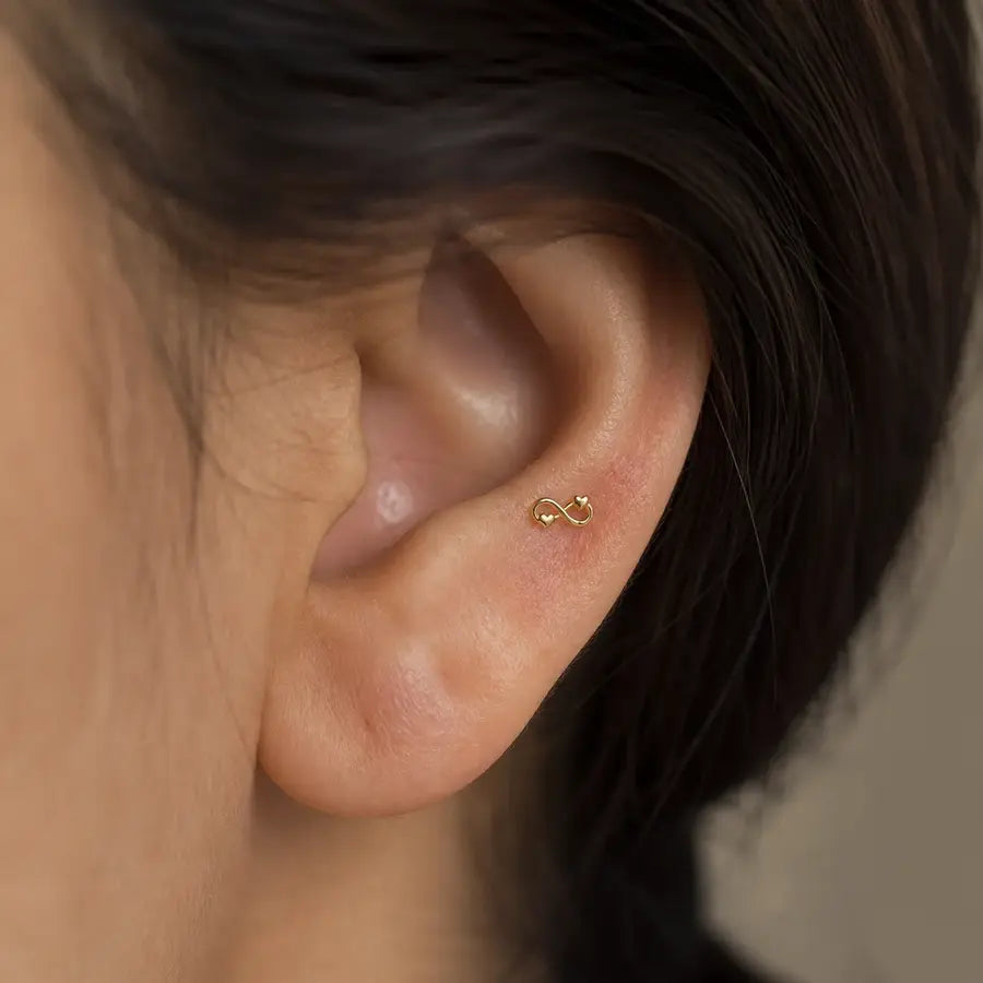 9K Gold Infinity Heart Second Stud Earrings