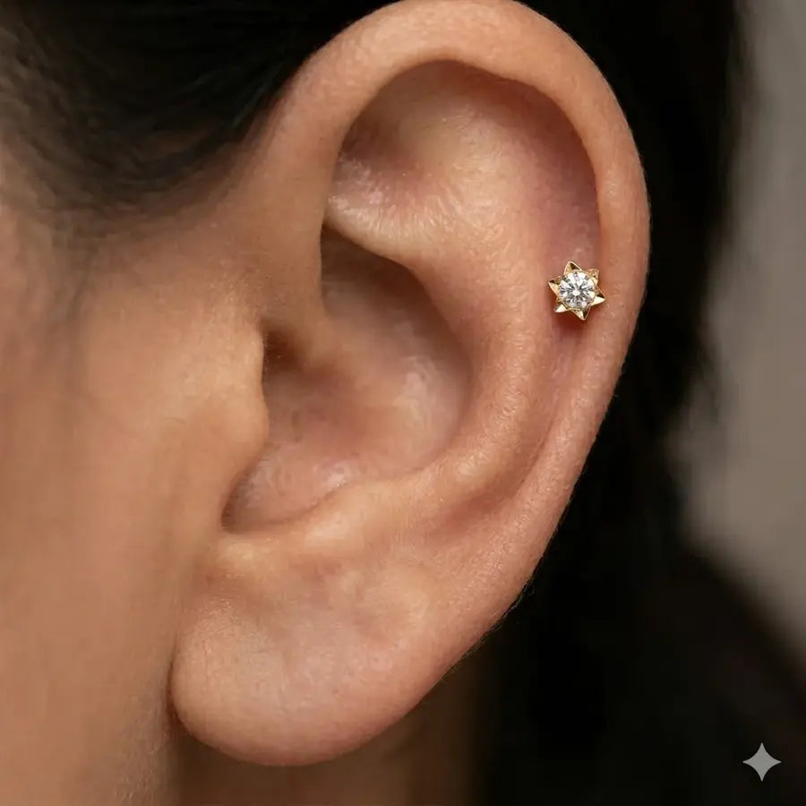 9K Gold Radiant Star Solitaire Second Stud Earrings