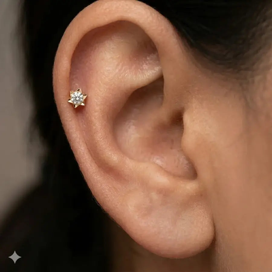 9K Gold Radiant Star Solitaire Second Stud Earrings
